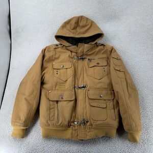 Imperious Jacket Mens Large Tan Hooded‎ Bomber Toggle Canvas Workwear Pockets